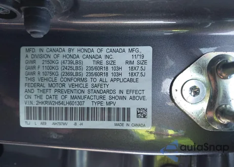 2020 Honda Cr-V Awd Ex из США, поврежденный, VIN 2HKRW2H54LH601307